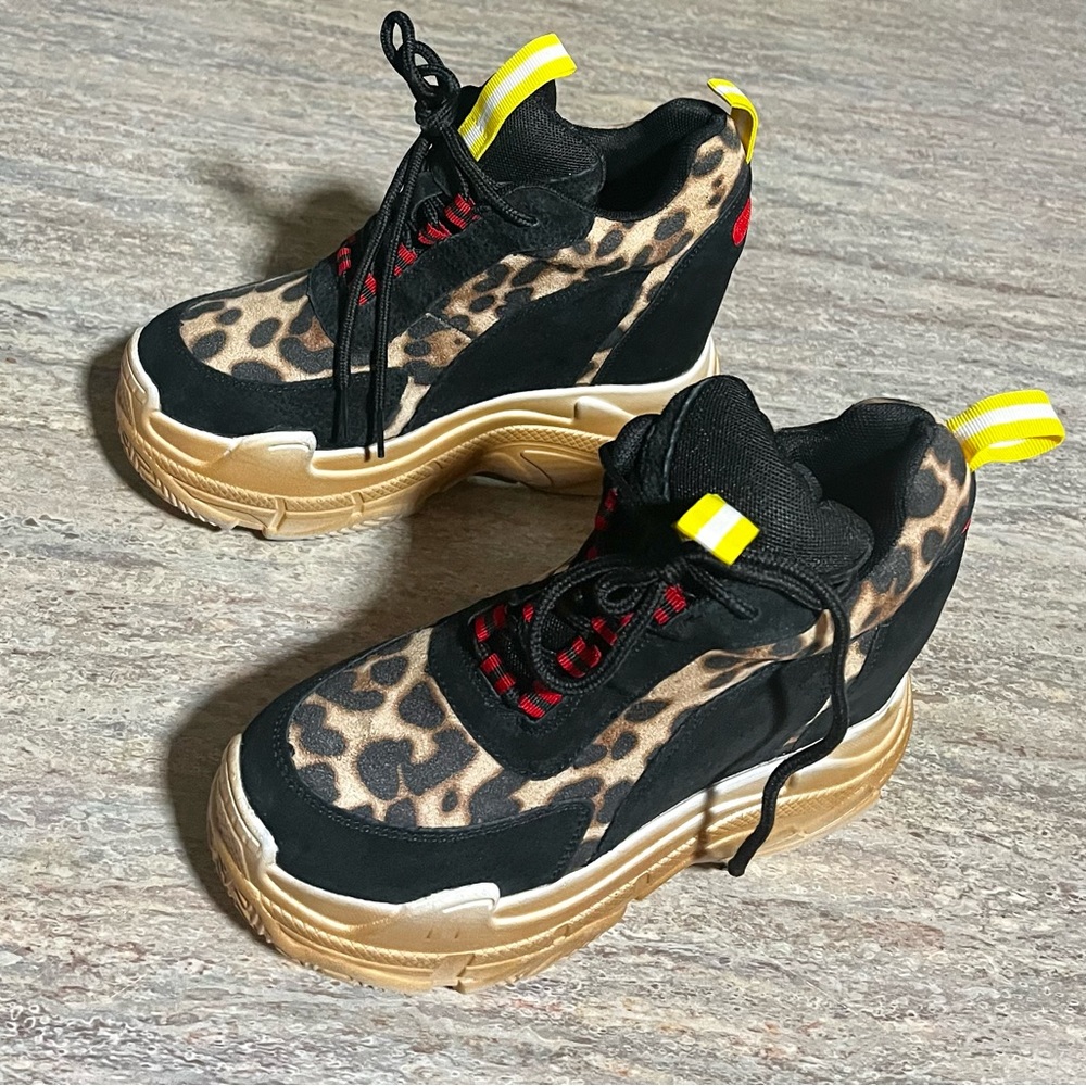 Anthony Wang Blueberry-05 Cheetah print leather and textile platform shoes